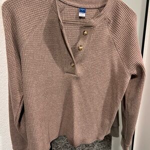 Old Navy Taupe Waffle Knit Plush Henley Tee